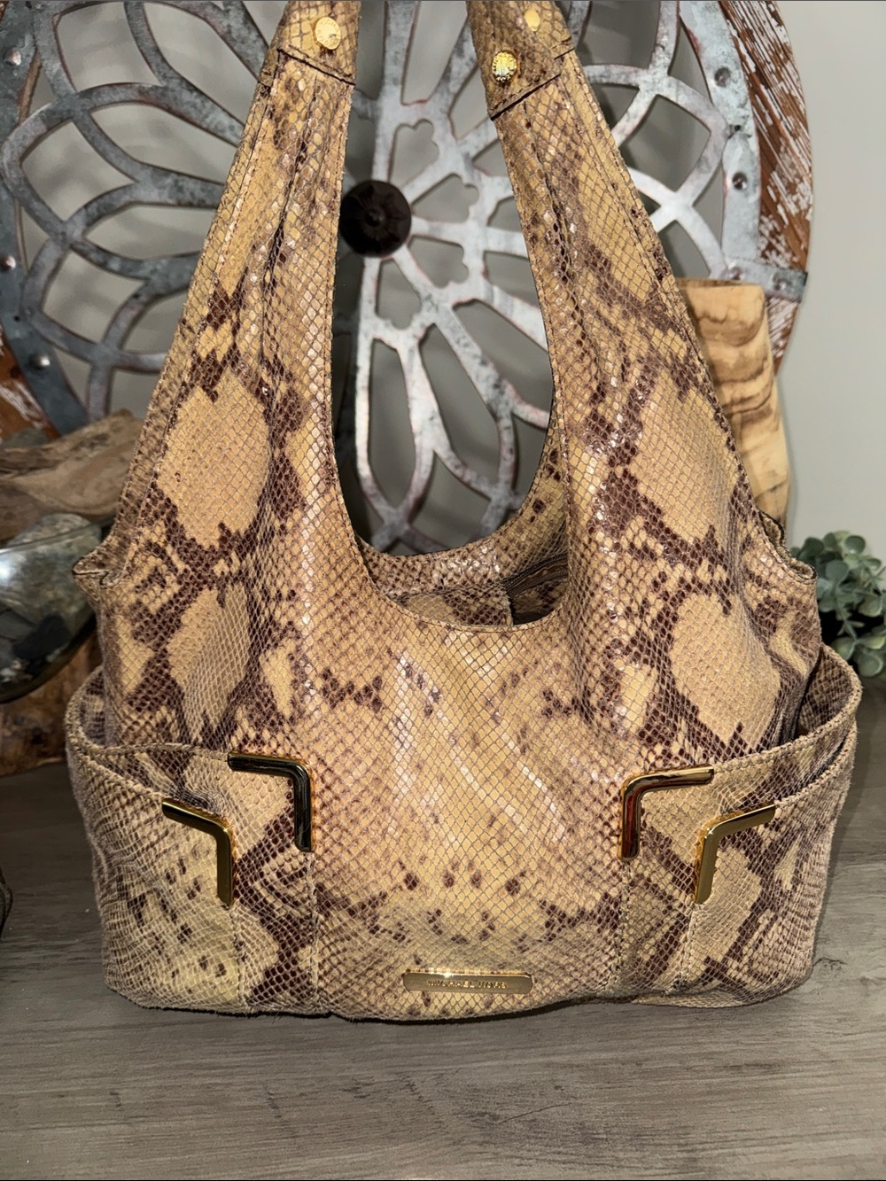 Michael Kors Snake-Print Shoulder Bag in Beige and Brown
